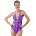 Geometric Galaxy Pattern Print Halter Cut-Out One Piece Swimsuit View1