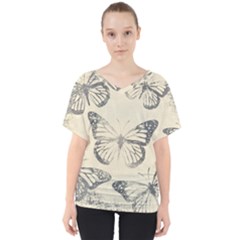 Vintage Ink Stamp On Paper Monarch Butterfly V-neck Dolman Drape Top