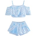 Light Blue and White Abstract Paisley Kids  Off Shoulder Skirt Bikini View1