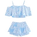 Light Blue and White Abstract Paisley Kids  Off Shoulder Skirt Bikini View2