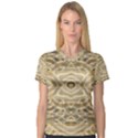 Ecru and Brown Intricate Pattern V-Neck Sport Mesh Tee View1