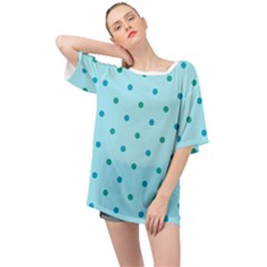 Blue Teal Green Polka Dots Oversized Chiffon Top by SpinnyChairDesigns