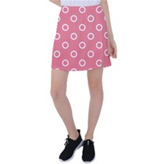 Coral Pink And White Circles Polka Dots Tennis Skirt
