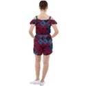 Burgundy Black Blue Abstract Check Pattern Ruffle Cut Out Chiffon Playsuit View2