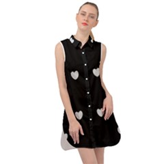 Black And White Polka Dot Hearts Sleeveless Shirt Dress by SpinnyChairDesigns
