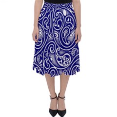 Blue White Paisley Intricate Swirls Classic Midi Skirt