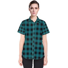 Teal Black Buffalo Plaid Women s Short Sleeve Shirt