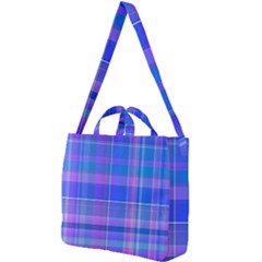 Madras Plaid Blue Purple Square Shoulder Tote Bag by SpinnyChairDesigns