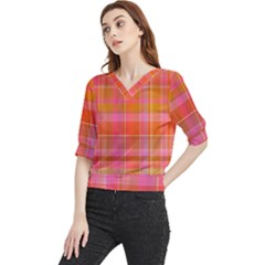 Pink Orange Madras Plaid Quarter Sleeve Blouse