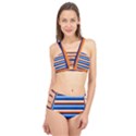 Ocean Blue Stripes Cage Up Bikini Set View1
