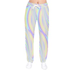 Pastel Color Stripes  Women Velvet Drawstring Pants