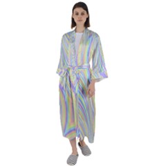 Pastel Color Stripes  Maxi Satin Kimono