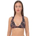 Auburn Grey and Tan Truchet Tiles Double Strap Halter Bikini Top View1