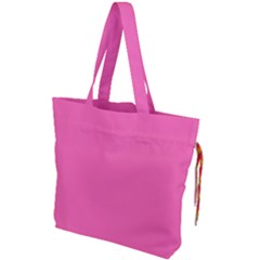 Hot Hollywood Pink Color Drawstring Tote Bag by SpinnyChairDesigns