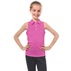 Hot Hollywood Pink Color Kids  Sleeveless Polo Tee