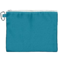 True Teal Blue Color Canvas Cosmetic Bag (xxxl) by SpinnyChairDesigns