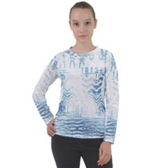 Boho Faded Blue Denim White Batik Women s Long Sleeve Raglan Tee
