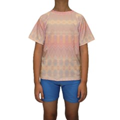 Boho Soft Peach Pattern Kids  Short Sleeve Swimwear