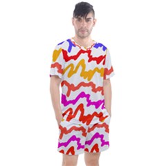 Multicolored Scribble Abstract Pattern Men s Mesh Tee And Shorts Set