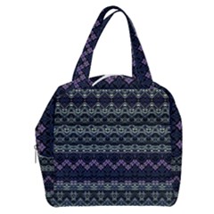 Boho Navy Teal Violet Stripes Boxy Hand Bag by SpinnyChairDesigns