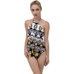 Boho Black White Yellow Go With The Flow One Piece Swimsuit