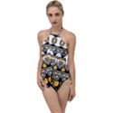 Boho Black White Yellow Go with the Flow One Piece Swimsuit View1