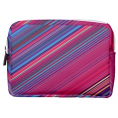 Boho Pink Blue Stripes Make Up Pouch (medium) by SpinnyChairDesigns