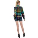 Colorful Madras Plaid High Neck Long Sleeve Chiffon Top View2