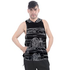 6-white-line-black-background-classic-car-original-handmade-drawing-pablo-franchi Men s Sleeveless Hoodie
