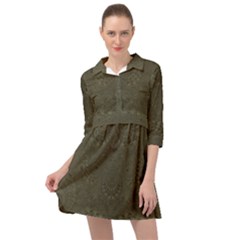 Rustic Green Brown Swirls Mini Skater Shirt Dress