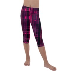 Pink Black Punk Plaid Kids  Lightweight Velour Capri Leggings 