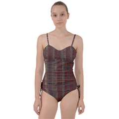 Rust Brown Grunge Plaid Sweetheart Tankini Set