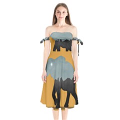 Illustrations Sketch Elephant Wallpaper Shoulder Tie Bardot Midi Dress by HermanTelo