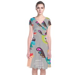 Scandinavian Birds Feather Weather Short Sleeve Front Wrap Dress