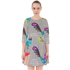 Scandinavian Birds Feather Weather Smock Dress