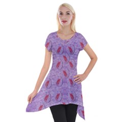 Tropical Flower Forest Of Ornate Colors Short Sleeve Side Drop Tunic