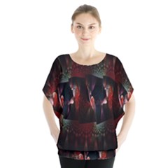 Twist Flower Batwing Chiffon Blouse