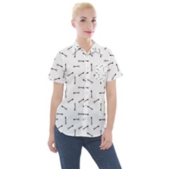 Antique Iron Key Graphic Silhouette Motif Pattern Women s Short Sleeve Pocket Shirt