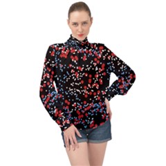 Multicolored Bubbles Motif Abstract Pattern High Neck Long Sleeve Chiffon Top