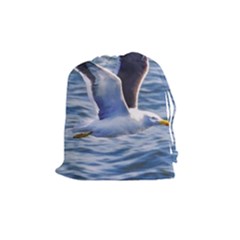 Seagull Flying Over Sea, Montevideo, Uruguay Drawstring Pouch (medium)