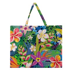 Colorful Floral Pattern Zipper Large Tote Bag by designsbymallika