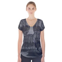 Sunset Coastal Urban Scene, Montevideo, Uruguay Short Sleeve Front Detail Top