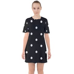 Black And White Baseball Motif Pattern Sixties Short Sleeve Mini Dress by dflcprintsclothing
