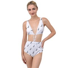 Black And White Cricket Sport Motif Print Pattern Tied Up Two Piece Swimsuit