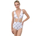 Black And White Cricket Sport Motif Print Pattern Tied Up Two Piece Swimsuit View1