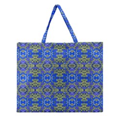 Gold And Blue Fancy Ornate Pattern Zipper Large Tote Bag by dflcprintsclothing