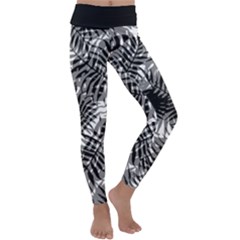 Tropical Leafs Pattern, Black And White Jungle Theme Kids  Lightweight Velour Classic Yoga Leggings by Casemiro