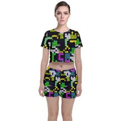 Drawn Squares                                                    Crop Top And Shorts Co-ord Set