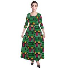 Rectangles On A Green Background                                                          Quarter Sleeve Maxi Velour Dress