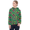 Rectangles on a green background                                                        Women Hooded Front Pocket Windbreaker View1